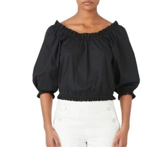 Kate Spade Black Poplin Aperitif Gathered Romantic Top Size S